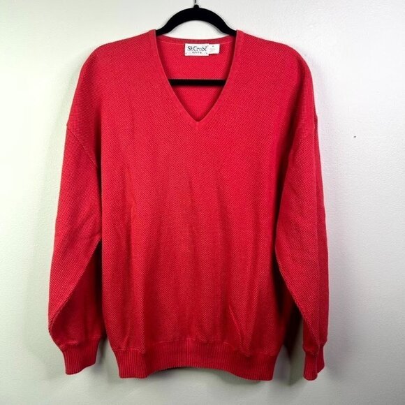 St. Croix Crystal Stitch High V-neck Pullover Red Medium Vintage - Picture 1 of 6